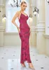 Runway Dresses Sexy Red Sequins Celebrity For Women V Neck Shinning Skinny Wedding Bridesmaid Mermaid Gown Backless Evening Vestidos