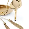 Chaussures habillées luxe or mariage pompes talons hauts pour femmes 2023 gladiateur sandales bride à la cheville bout pointu dames gland stiletto