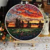 Produits de style chinois Starter Broderie Paysage Motif Bricolage Débutant Broderie Kits Artisanat Couture Couture Main Point De Croix Ensemble Avec Cerceau R230803