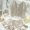 Women's Sleepwear Fashion Sexy Sling Tops With Shorts Three-piece Set Ladies Casual Pajamas Homewear Suits