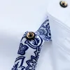 Men's Casual Shirts Blue-and-white Porcelain Collar Shirt Men Long Sleeve Korean SlimFit Casual Business Dress Shirts Solid Color White Shirt Cotton 230804