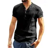 Camicie casual da uomo Camicia a maniche corte in cotone e lino con colletto alla coreana estiva