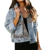 Women's Jackets Denim Jacket Splicing Button Spring Autumn Women Long-Sleeved European American Denim Jacket Female Leopard Cardigan 230803