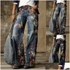 Pantalon Femme Capris Femme Denim Casual Plus La Taille Lâche Automne Hiver Élégant Imprimé Floral Vintage Dames Pantalon Large 3Xl Dr Dhboj