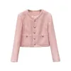 Women's Jackets Pink Korean Cropped Luxury Jacket Women Elegant Round Neck Long Sleeve Design Coat Vintage Single Breasted Chaquetas Mujer 230803