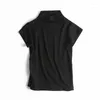 القمصان النسائية 2023 الصيف Pullover Short Sleeve High Neck Slim Fit T-Shirt Top Women V466