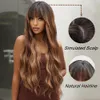 Perruques synthétiques ALAN Honey Brown Highlight pour les femmes noires Long Wavy avec Bangs Cosplay Cheveux colorés Résistant à la chaleur 230803