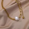 Anhänger Halsketten Oval Perle Charms Für Frauen Edelstahl Chunky Kubanische Pin Kette Choker Halskette Mode Hochzeit Schmuck Geschenk Kragen