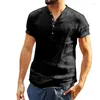 Camicie casual da uomo Camicia a maniche corte in cotone e lino con colletto alla coreana estiva