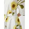 Abiti casual SHUCHAN Abito estivo con stampa girasole Donna Cotone A-LINE LOOSE Manica a lanterna alla caviglia Lunga per