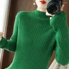 Women's Sweaters Fashion Women Autumn Winter 30% Merino Wool Clothes Mock-Neck Striped Sweater Long-Sleeved Knitted Pullovers Female Tops