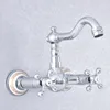 Kitchen Faucets Washbasin Faucet Chrome Brass Double Handle Dual Hole Wall Mount Bathroom Basin Swivel Sink Mixer Tap 2sf765