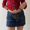 Jupes American Retro Sexy Girls Denim Short Skirt - Street Style Double Waist Belt Design Crayon moulant 2023.