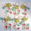 Lettres de mode A à Z fleur sèche porte-clés papillon gland pendentif porte-clés pour femmes voiture porte-clés sac à main accessoires cadeau