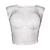 Nachtclub Jump Di Fishing Net Hot Diamond Sexy Top Sparkling Diamond Performance Kleid Damen Bademode Cover Up Ärmelloses Tank Top