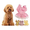 Abbigliamento per cani 1 set Gonna eccellente Patchwork in pizzo di cotone Fiori decorativi Stampa Pet Princess Puppy Bowknot Neck Strap