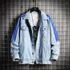 Herrjackor vår/höst ungdom blå denim jacka mode trend lös hip hop high street stil all-match coat topp xl
