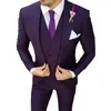 Costumes pour hommes violet Slim Fit pour hommes 3 pièces Style décontracté mariage smoking garçons d'honneur bal mâle mode Costume veste avec gilet pantalon