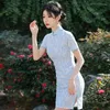 Abbigliamento etnico Blu Migliorato Pizzo Cheongsam Moderno 2023 Estate Bambina Festa Nuziale Cinese Tradizionale Abito Qipao Per Le Donne