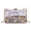 Kvällspåsar Transparent Rectangular Liquid Quicksand Acrylic Clutch Bag Women Axel Sequins Star Party Clear Purse Handbag 230803