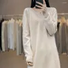 Casual Dresses FRSEUCAG Wool Women's Dress Sweater Long Loose Solid Color Cashmere Knitted V-neck Pullover Simple Line