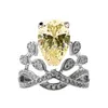 Anelli a grappolo SpringLady 925 Sterling Silver 8 12MM Water Drop Crown Citrine Anello ad alto tenore di carbonio Fidanzamento per le donne Fedi nuziali