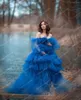 Casual Dresses Est Blue Tulle Tiered Maternity Long Off The Shoulder Puff Sleeves Ruffles Pregnant Women Gowns To Pography