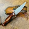 S7213 Flipper Folding Knife Damascus Steel Straight Point Blade Rosewood Handle Outdoor Camping Hiking Fishing EDC Pocket Knives with Leather Sheath