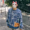メンズセーター日本rajukuヴィンテージセーターメン2023秋の漫画猫ルースプリントニットヒップホップストリットウェアニットウェアプルオーバー