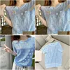 Women'S T-Shirt High Quality Designer Blue Hollow Out Knit Tee Fashion Fl Letter F Summer Womens Short Sleeve Tees Drop Delivery Appar Dh85F