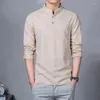 Erkekler Sıradan Gömlekler Kore Versiyonu Tek Göğüs Keten Gömlek Uzun Kollu Bahar Yaz Stand Yakası Külot İnce Çin tarzı Üstler 5xl