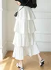 Skirts High Waist Ruffles Women's Cake Long 2023 Spring Summer Solid Pleated Korean Chic White Straight Female