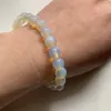 Strang Opal Stein Perlen Armband elastische Schnur Opalit dehnbar weiß Handgelenk Schmuck handgefertigt 8 mm 1 Stück