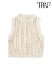 Vrouwen Vesten TRAF Vrouwen Mode Open Gebreide Crop Vest Trui Vintage O Hals Mouwloze Vrouwelijke Vest Chic Tops 230803