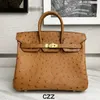 Designer Ostrich Platinum Handbag Bag South Skin Women's Bag Gold Brown Genuine Leather