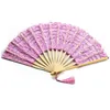 Produtos de estilo chinês 27cm bordado estilo chinês leques decorativos de bambu tecido de seda dobrável leques de dança flor casamento baile