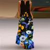 Casual Dresses Elegant Women's Maxi 2023 Summer Fashion Lady V-ringning 3D Print Party Dress Vesido Mujer Beach Holiday Female Robe S-5XL