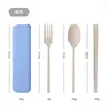 Dinnerware Sets 4pcs Creative Japanese Wheat Straw Portable Cutlery Box Student Children's Chopsticks Long Handle Spoon Fork Set