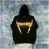 Mens Hoodies Sweatshirts Designer Fashion Luxury Classic Thrashes Sweatshirt Kvinnor och Flame Print Högkvalitativ Topp 100% Bomull Plover Dhqko