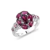 Cluster Anéis SEASKY Jóias Finas de Alta Qualidade Natural Rhodolite Gem 925 Prata Esterlina Anel de Casamento de Noivado para Mulheres