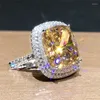 Anneaux De Mariage Europe Et États-Unis Carré Micro-Incrusté Rose Simulation Anneau Élégant Grand Zircon Lumière Bijoux De Luxe