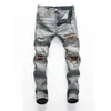 Men's Jeans Street Fashion Designer Men Retro Blue Stretch Buttons Trousers Brown Patched Skinny Ripped Hip Hop Pants 8405
