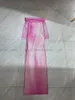 Sukienki swobodne kobiety cięcia kołnierza gradient różowy wiertło Blingbling Diamond Slim Sexy Maxi Long Event Sukienka