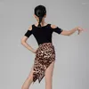 Stage Wear Latin Dance Tops Girls Leopard Skirt Costume Ballroom Practice Samba Dress Salsa Clothing Tango Dancewear DL9108