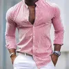 Męskie koszule Długie rękawie Mężczyźni Striped Print Koszula 2023 Autumn Vintage Single Bed-Down Kllar Lose Tops for Mens