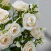 Fiori decorativi 5 forchette 15 teste rosa di seta per bouquet da sposa decorazioni natalizie vaso per la casa composizione floreale album fai da te artificiale