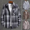 Men's Casual Shirts Turn-down Collar Shirt Jacket Plaid Print Cardigan Stylish Mid-length Coat With Single-breasted