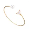 Bangle Freshwater Pearl Bracelet Shell Fishtail Gold-Plated Copper Hand Ornament Wholesale Round Edison Lovely Jewelry For Woman