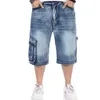 Män jeans män denim shorts män blekt retro stil plagg tvättade manliga capris multi fickor