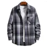 Men's Casual Shirts Turn-down Collar Shirt Jacket Plaid Print Cardigan Stylish Mid-length Coat With Single-breasted